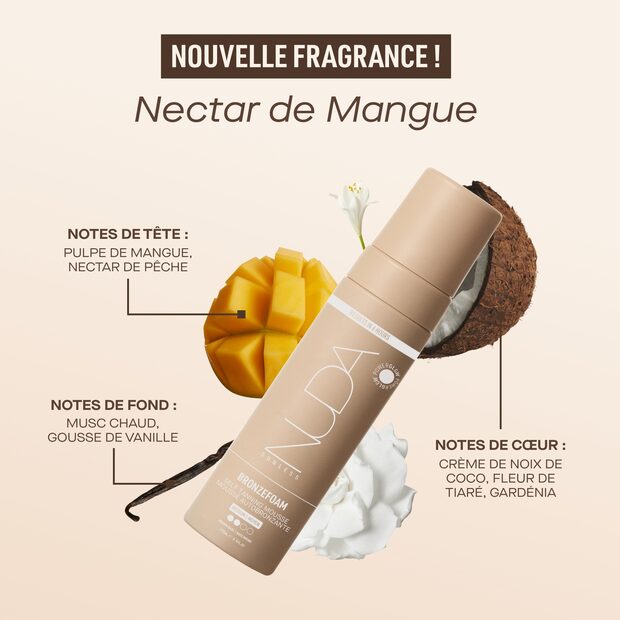 Mousse autobronzante NUDA BronzeFoam, fragrance Nectar de Mangue.